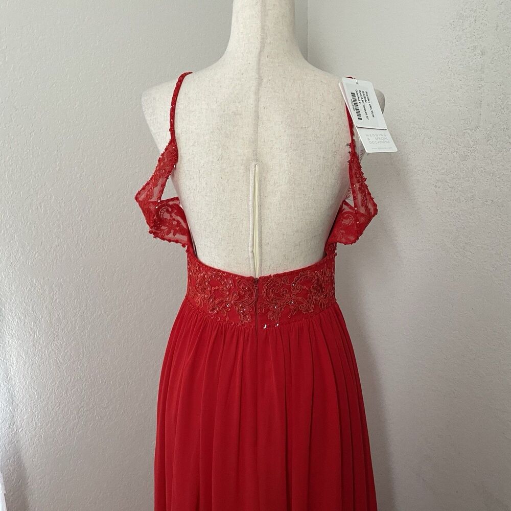 Jj’s House Women’s Size 4 Dress Formal Prom Bridesmaid Red Beaded Halter Back - Picture 4 of 10